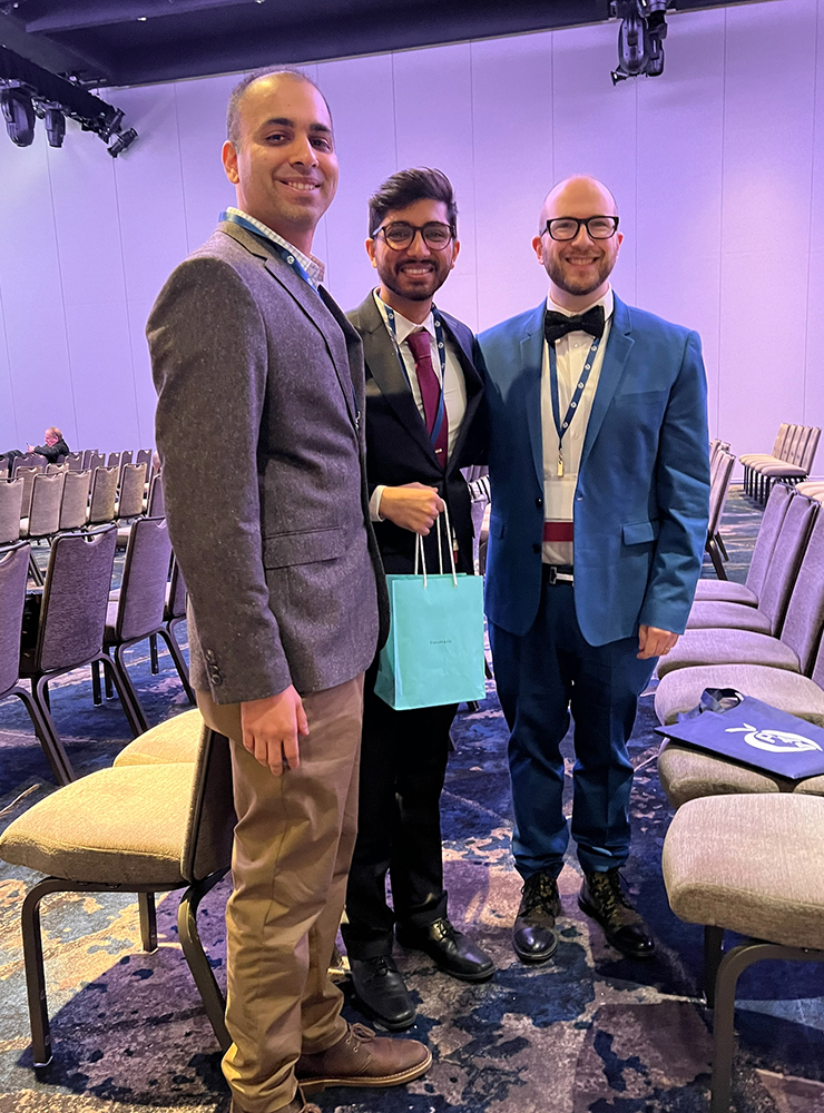 Dr. Agrawal with Mentor, Dr. Siddiqui, and Bragging Contest Moderator, Dr. Joshua Heller from Mount Sinai Hospital in New York City.